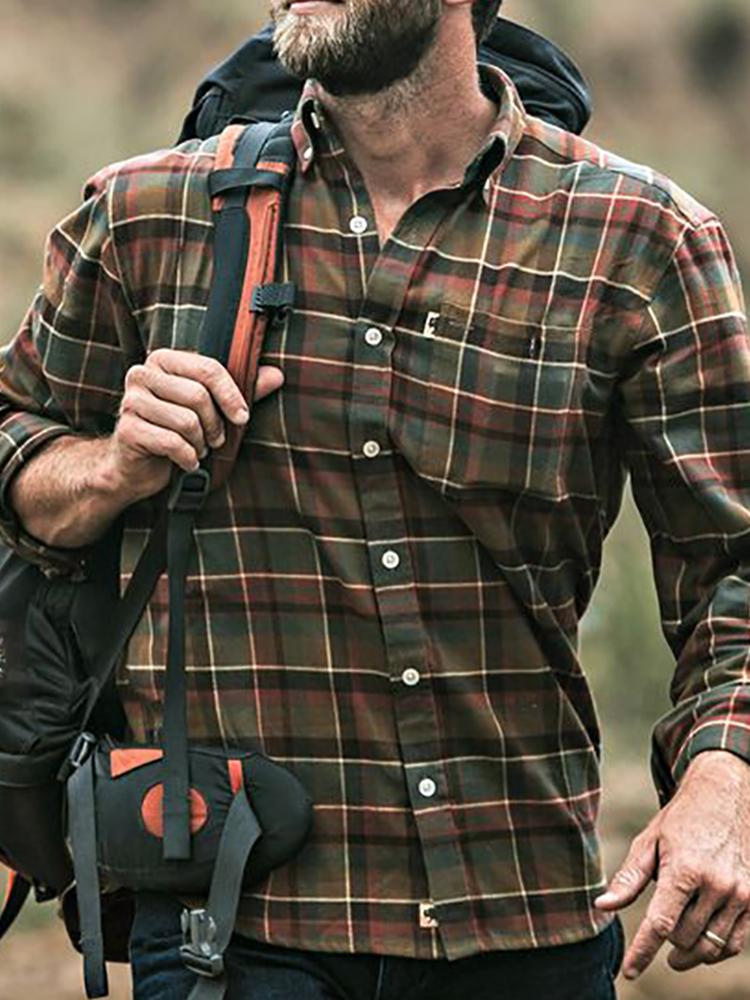 Casual Turndown Collar Check Single-breasted Blouse