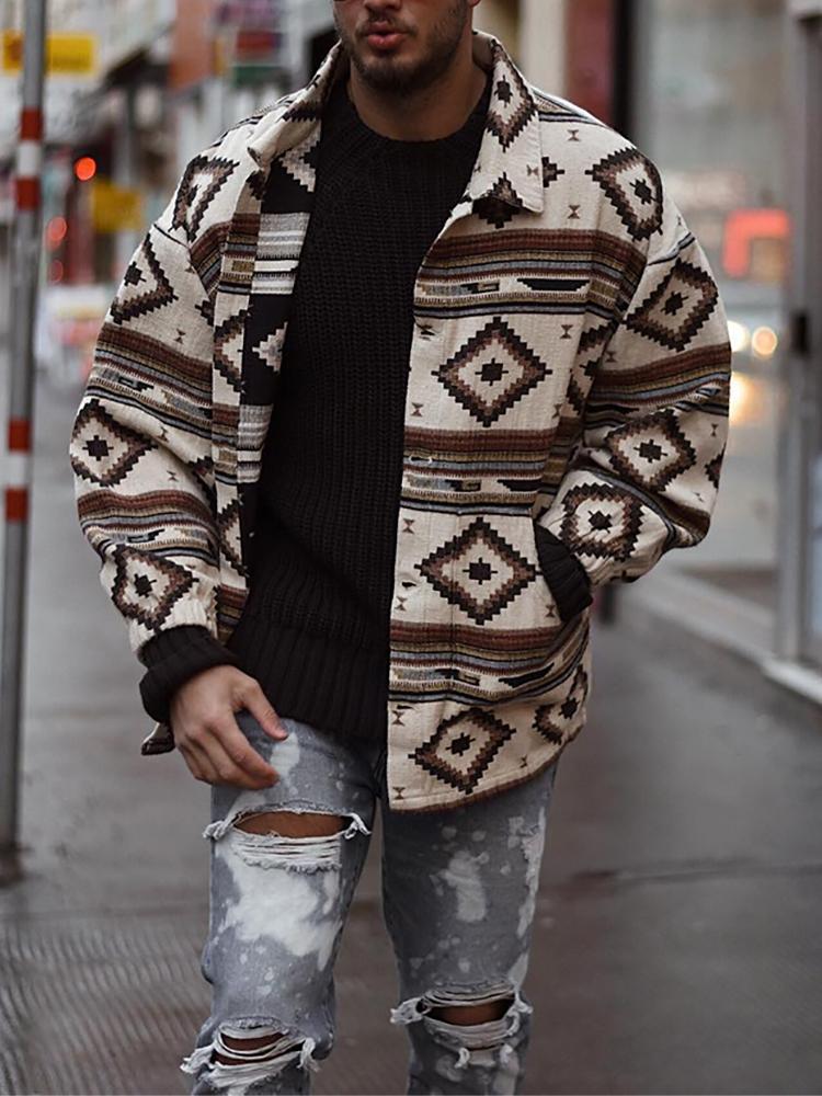 Trendy street fold collar print pocket jacket