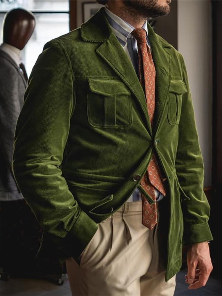 Men's fashion solid color lapel corduroy suit