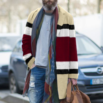 Casual Lapel Color Block Overcoat