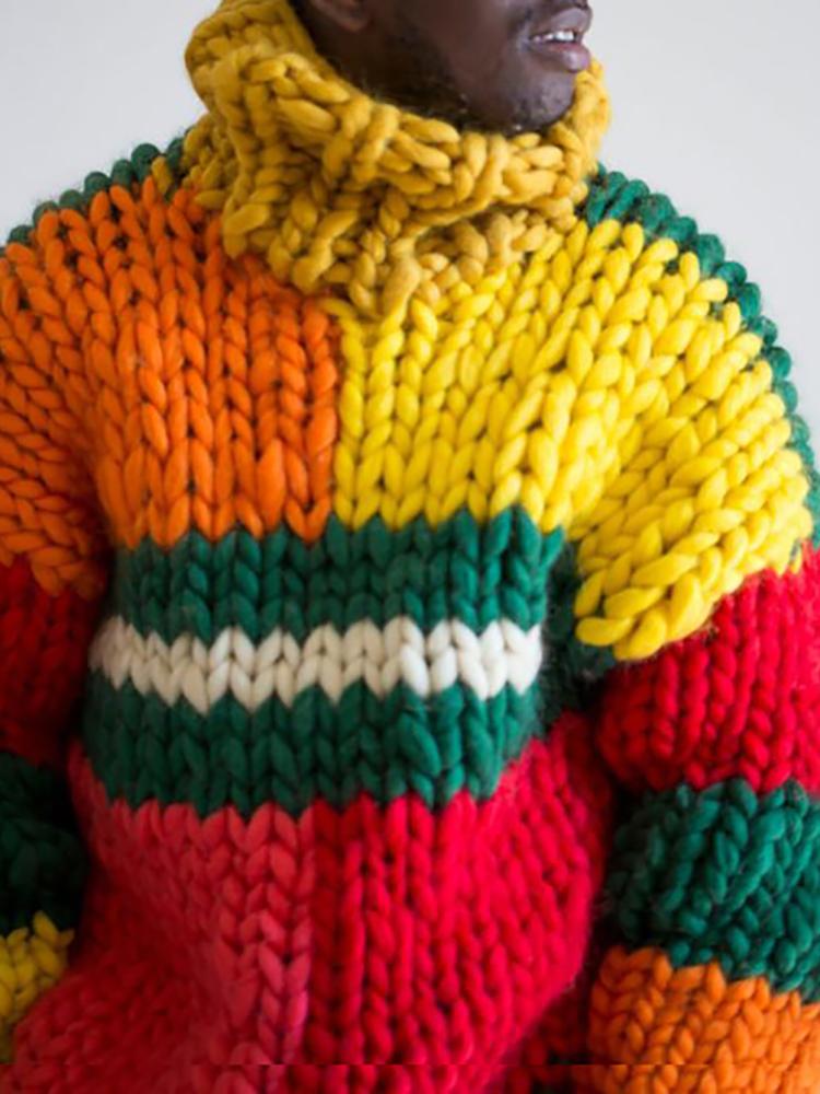 Fashion Contrast Color High Collar Sweater