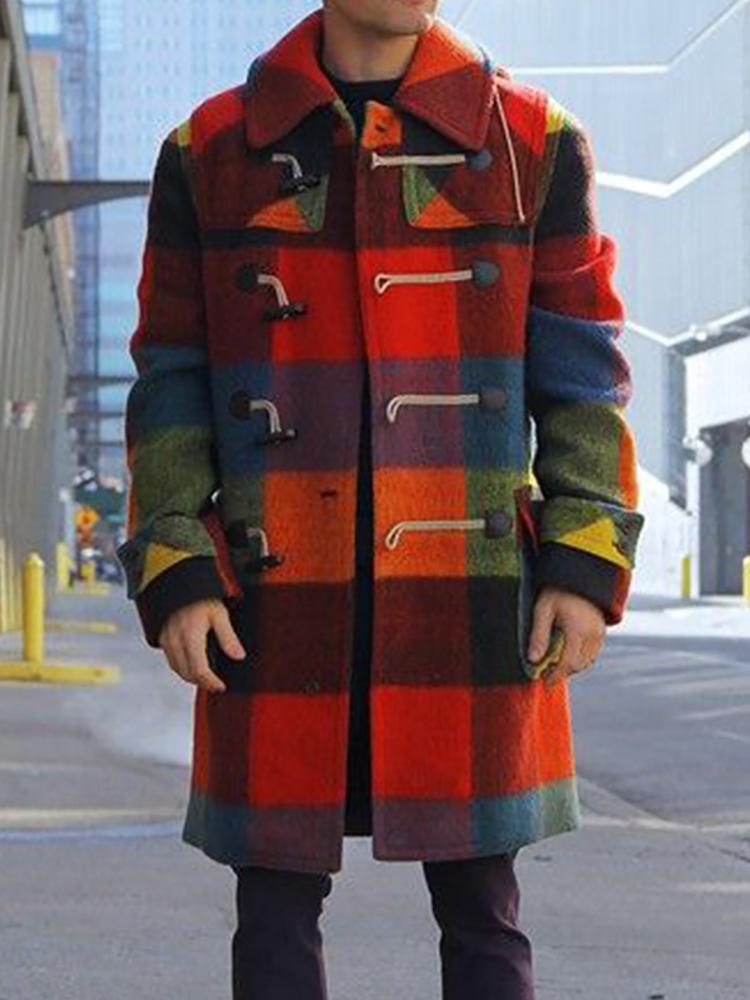 Fashion Button Long Sleeve Plaid Coat