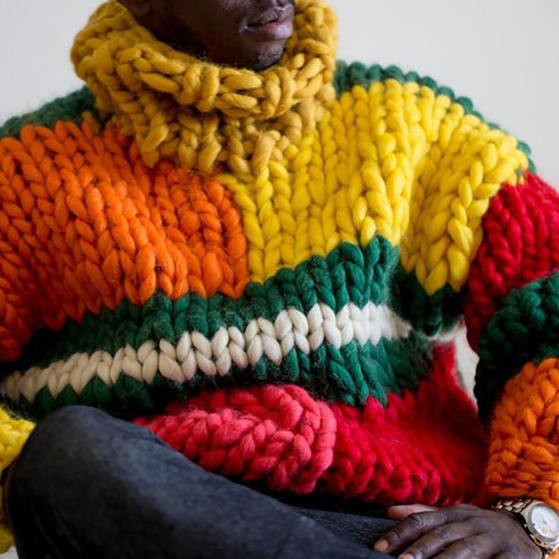 Fashion Contrast Color High Collar Sweater