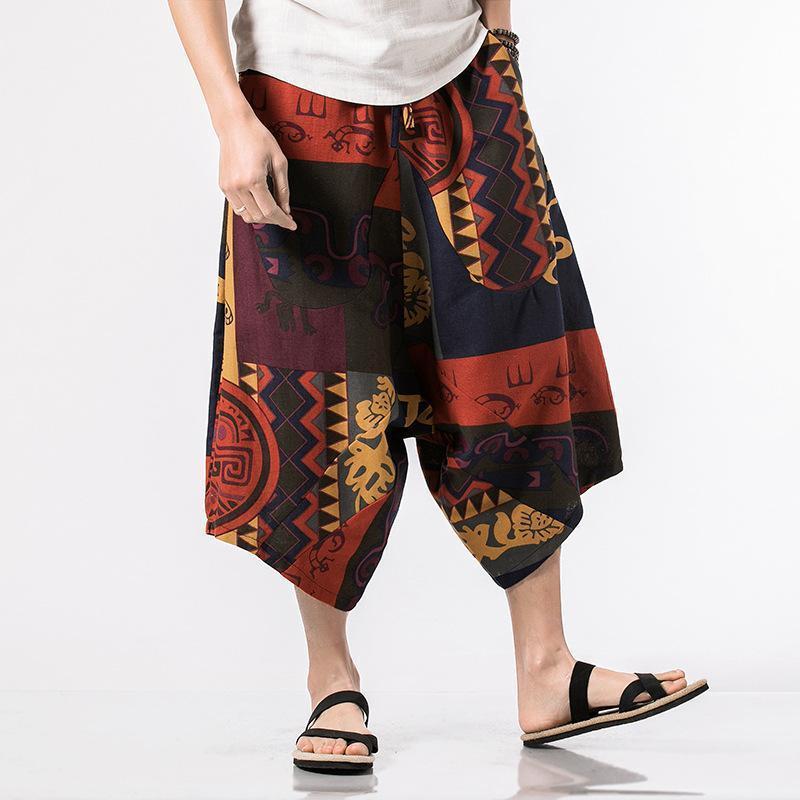 Fashion Mens Loose Floral Printed National Pants
