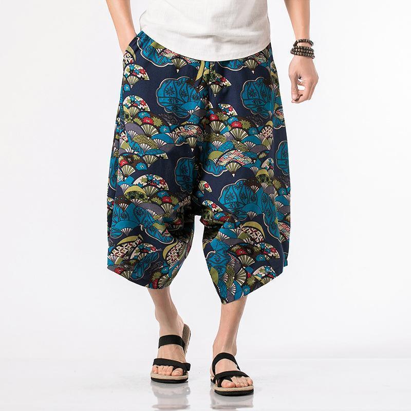 Fashion Mens Loose Floral Printed National Pants