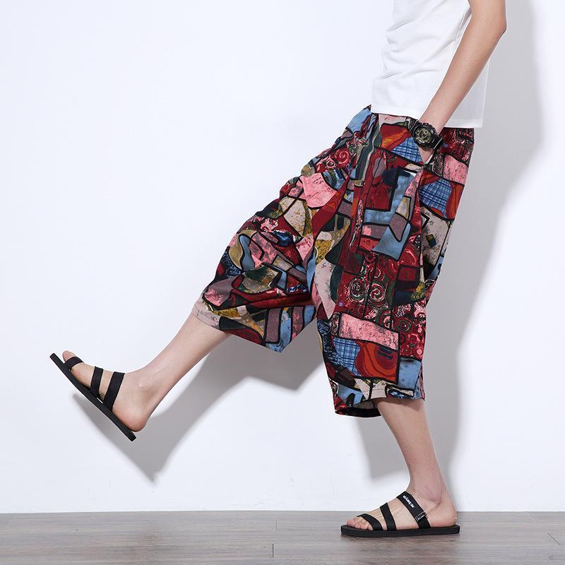 Fashion Mens Loose Floral Printed National Pants