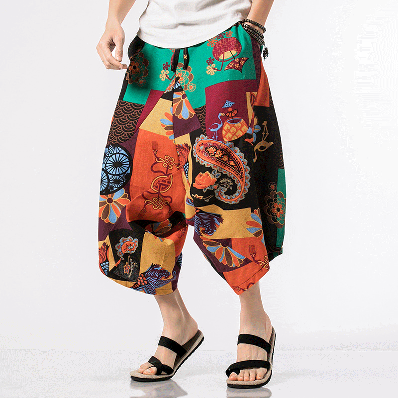 Fashion Mens Loose Floral Printed National Pants