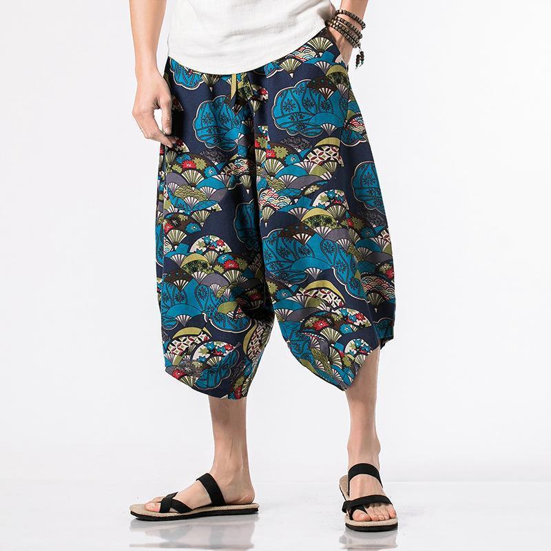Fashion Mens Loose Floral Printed National Pants