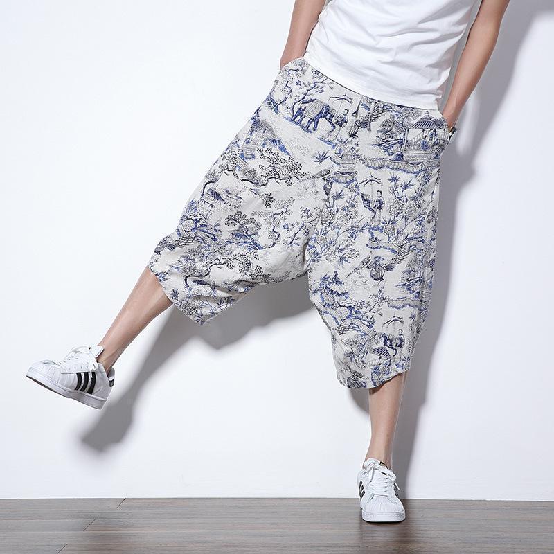 Fashion Mens Loose Floral Printed National Pants