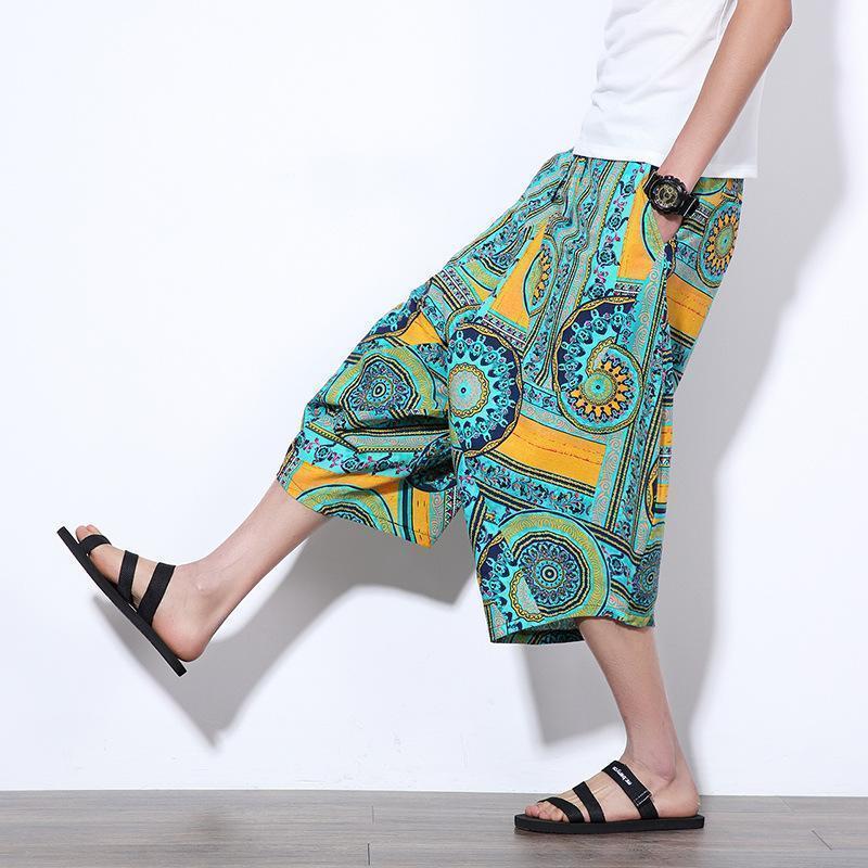 Fashion Mens Loose Floral Printed National Pants
