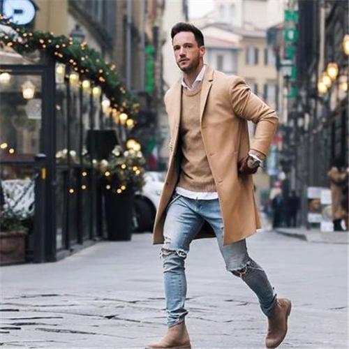 Fashion Plain Button Long Coat