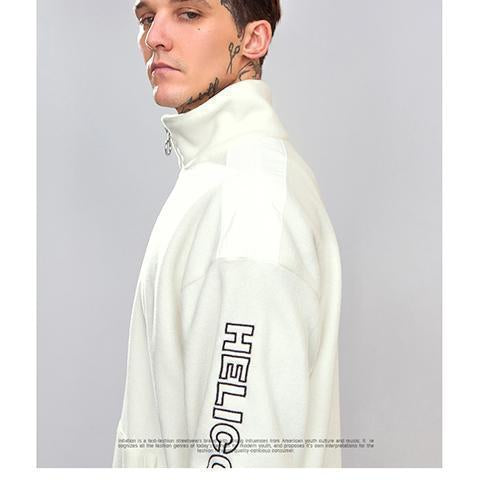 Fashion High Collar Plain Zipper Letter Embroidery Hoodie