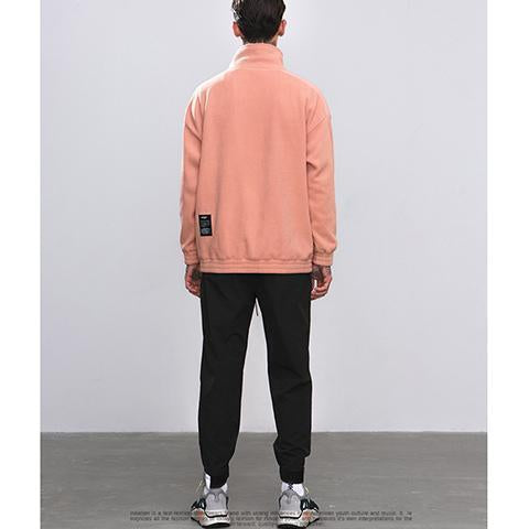 Fashion High Collar Plain Zipper Letter Embroidery Hoodie