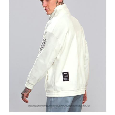 Fashion High Collar Plain Zipper Letter Embroidery Hoodie