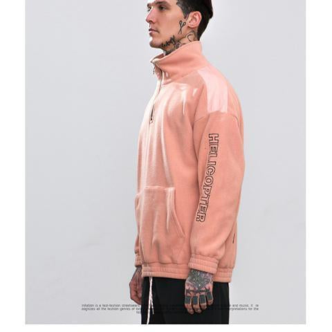 Fashion High Collar Plain Zipper Letter Embroidery Hoodie