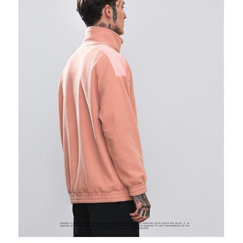 Fashion High Collar Plain Zipper Letter Embroidery Hoodie