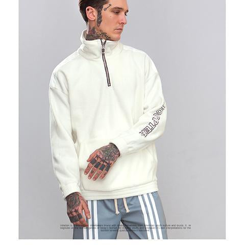 Fashion High Collar Plain Zipper Letter Embroidery Hoodie