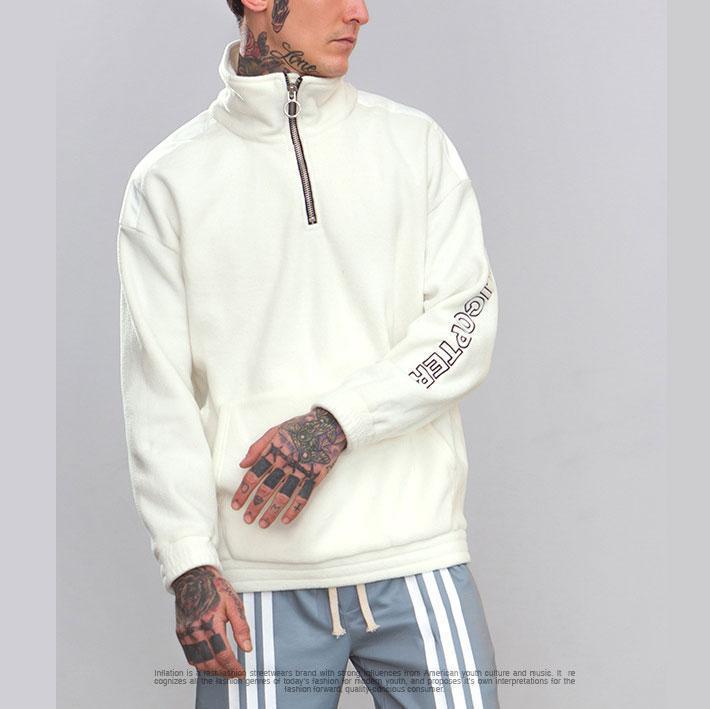 Fashion High Collar Plain Zipper Letter Embroidery Hoodie