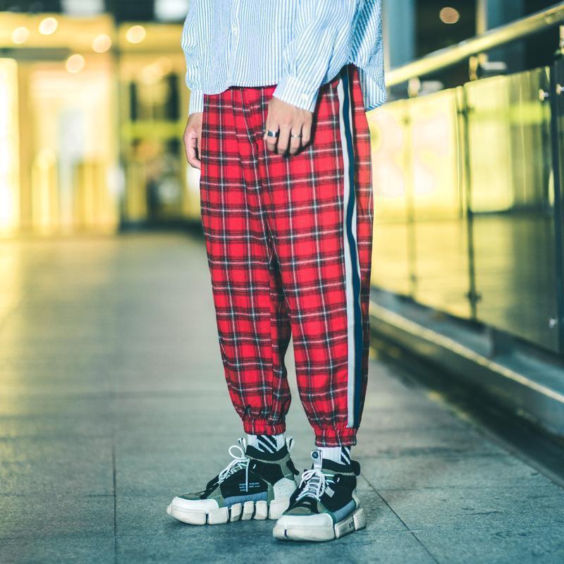 Fashion Check Printed Elastci Waist Loose Jogger Pants