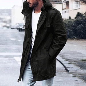 Casual Fashion Plain Zipper Hooded Long Wind Coat