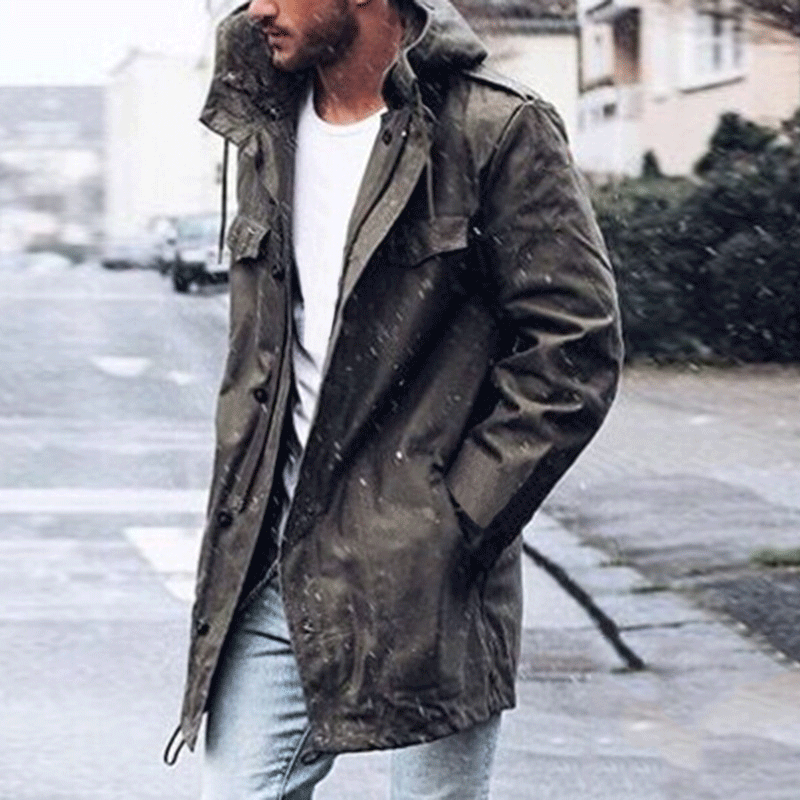 Casual Fashion Plain Zipper Hooded Long Wind Coat