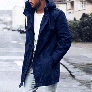 Casual Fashion Plain Zipper Hooded Long Wind Coat