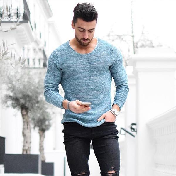 Fashion Long Sleeve Round Neck Slim Men's T-Shirt