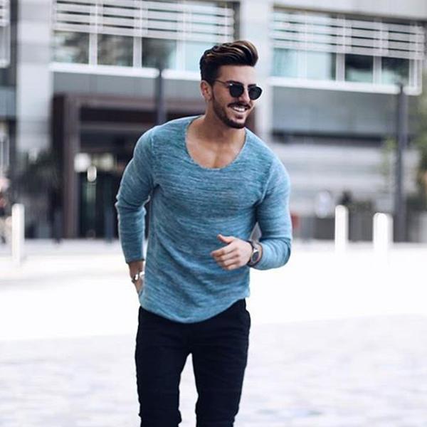 Fashion Long Sleeve Round Neck Slim Men's T-Shirt