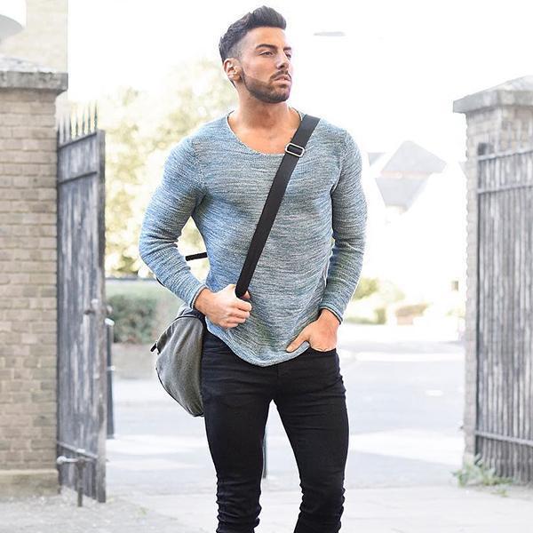 Fashion Long Sleeve Round Neck Slim Men's T-Shirt