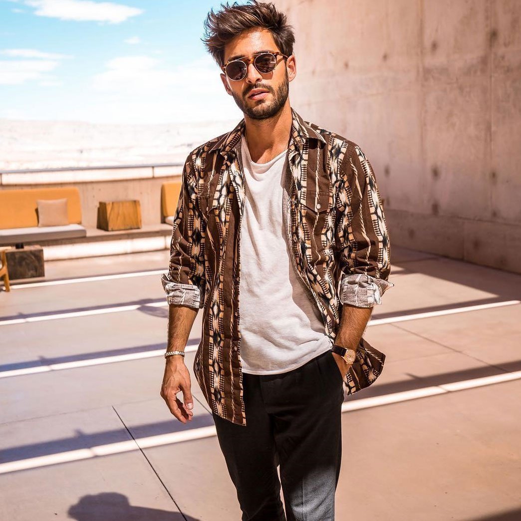 Fashion Lapel Button Printed Loose Shirt