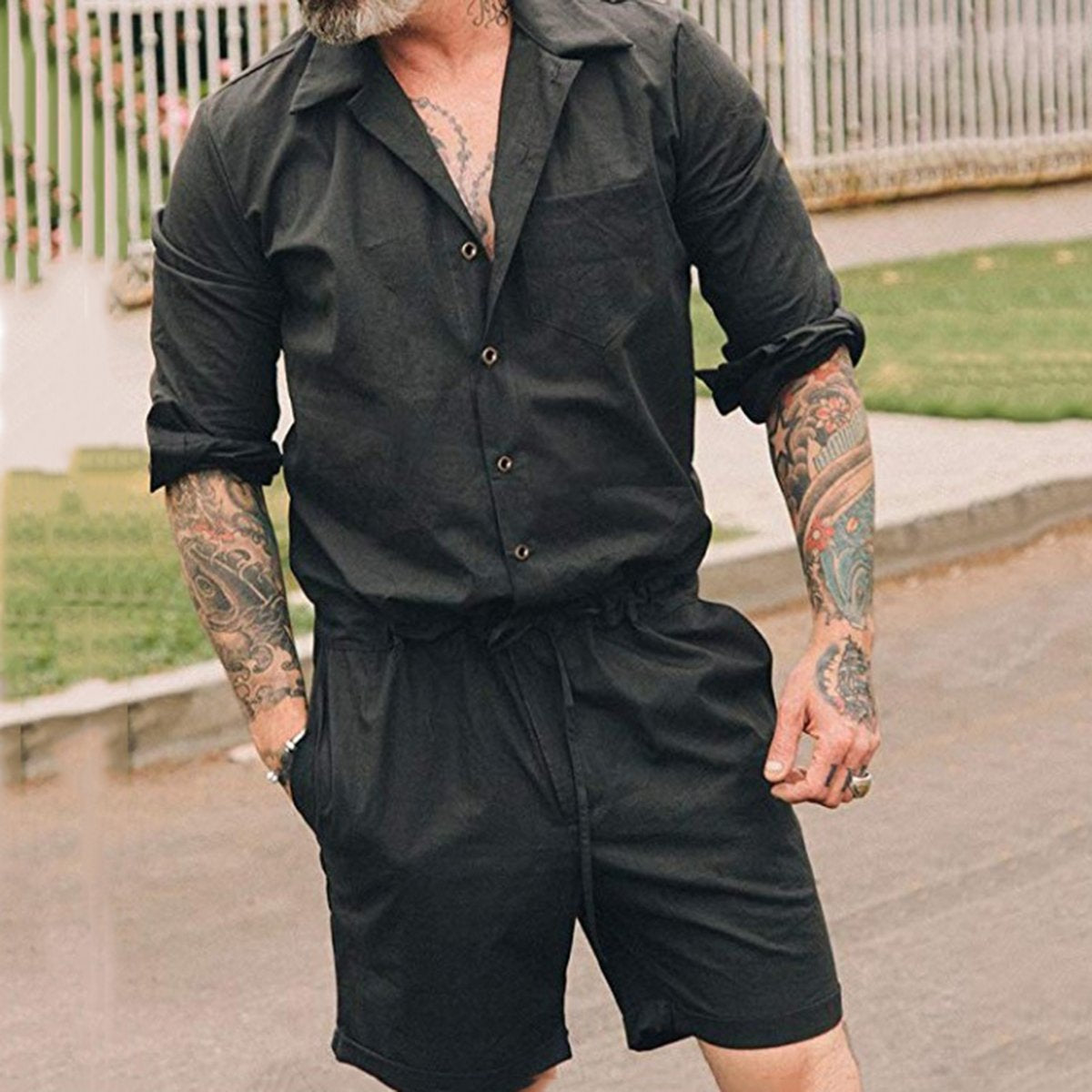 Fashion Plain Mens Casual Jumpsuit