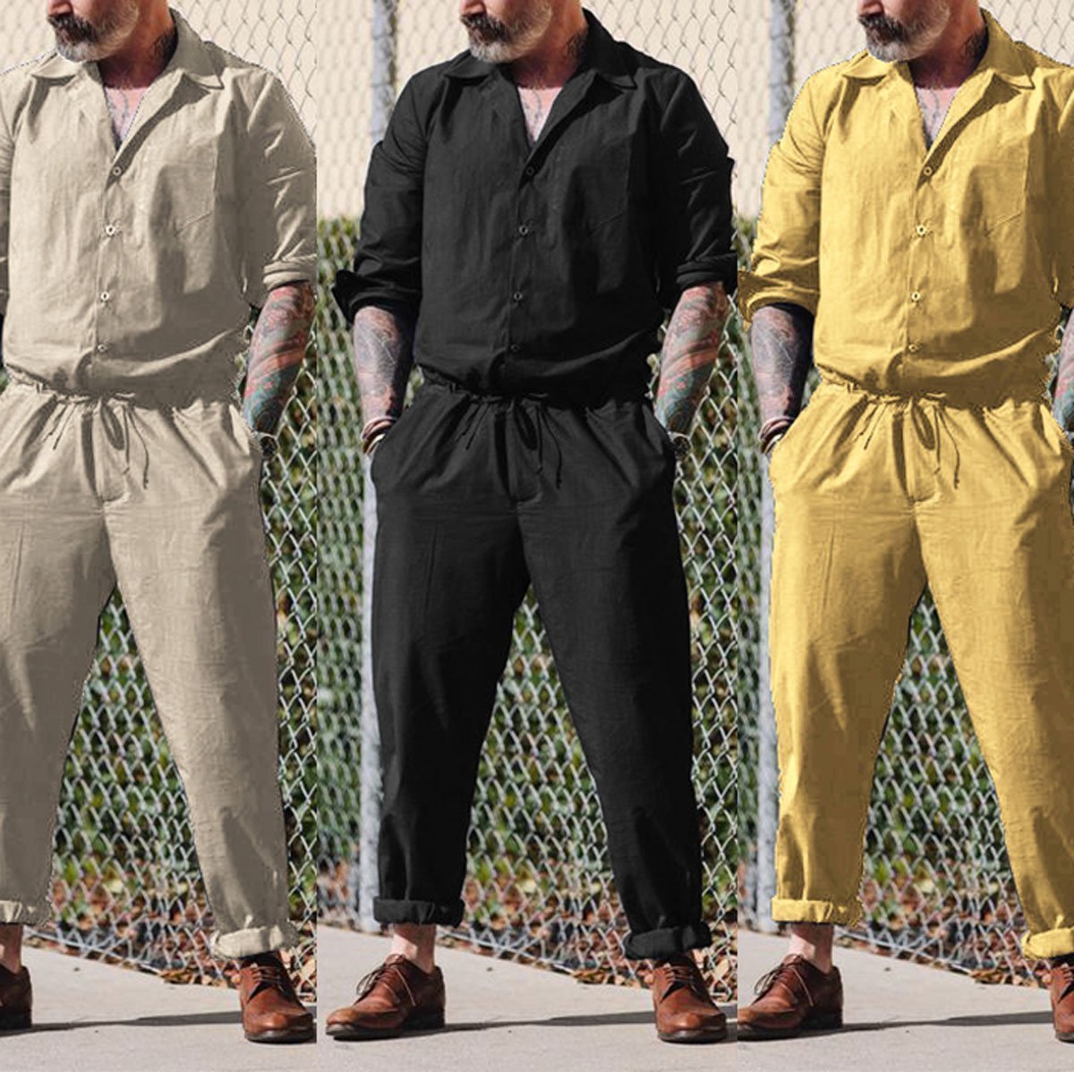 Chic Lapel Plain Defined Waist Loose Jumpsuit