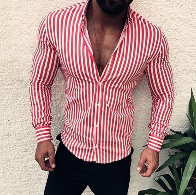 Gentle Lapel Striped Slim Button Long Sleeve Shirt