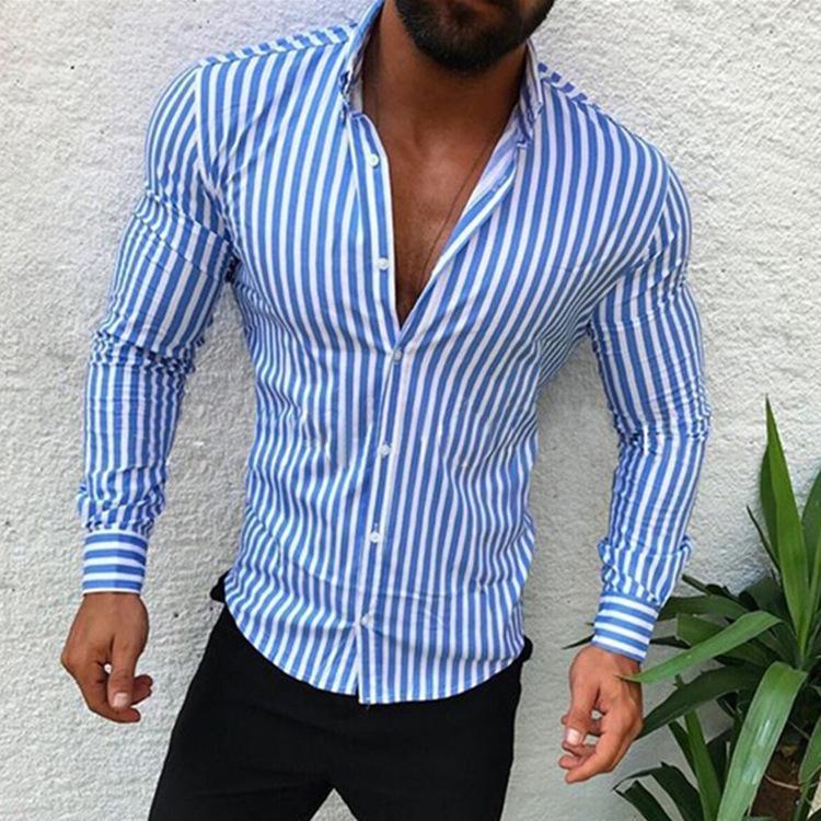 Gentle Lapel Striped Slim Button Long Sleeve Shirt