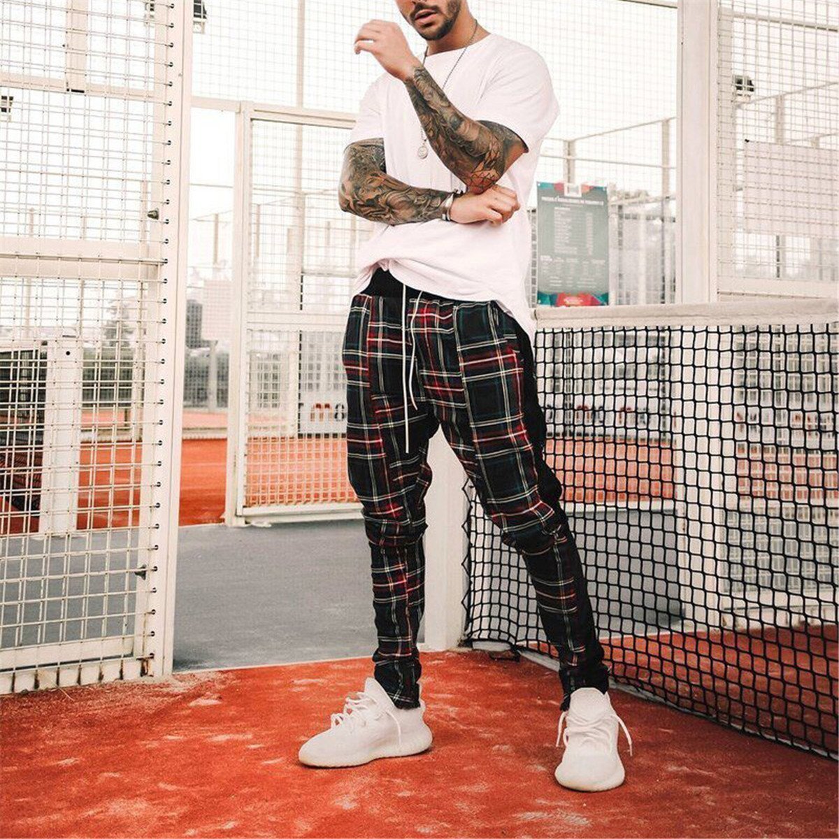 Fashion Printed Split Joint Drawstring Jogger Pants