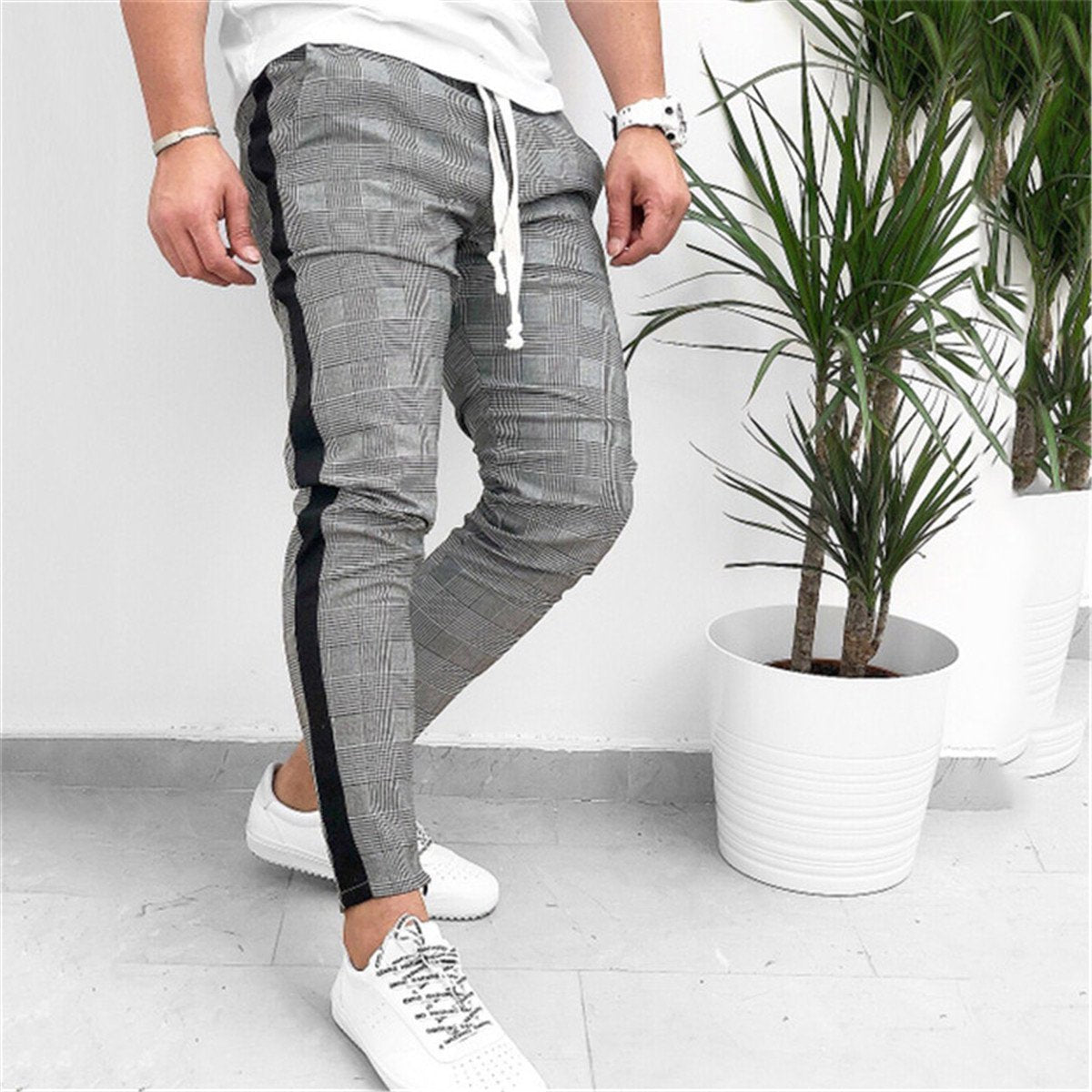 Fashion Printed Split Joint Drawstring Jogger Pants