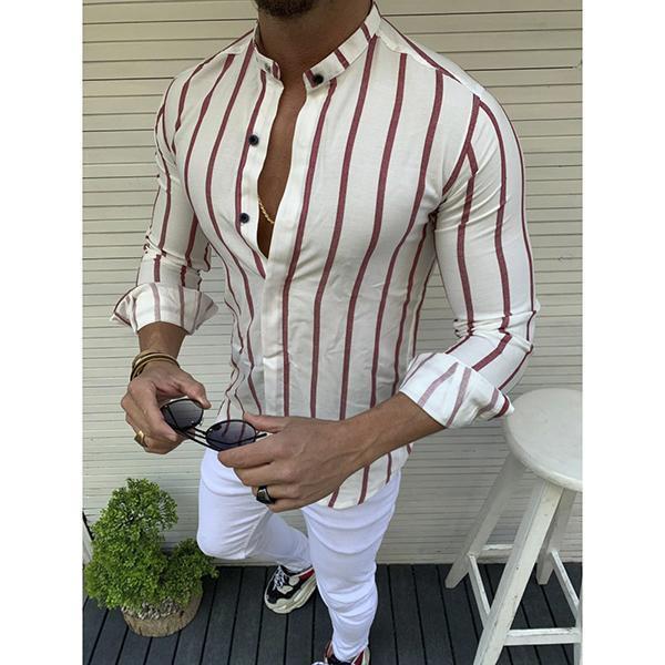 Gentleman Fashion Striped Stand Collar Shirt