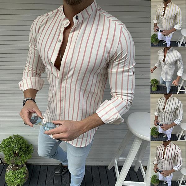 Gentleman Fashion Striped Stand Collar Shirt