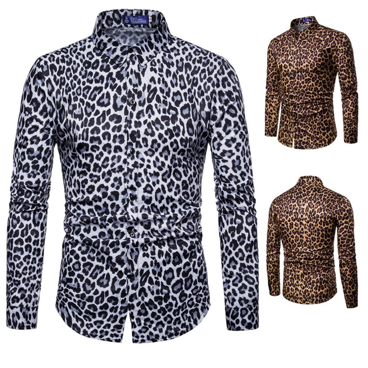 Men's Leopard Print Long Sleeve Shirt