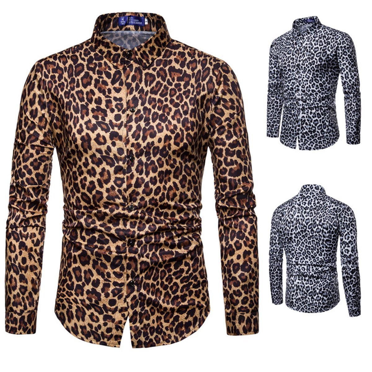 Men's Leopard Print Long Sleeve Shirt