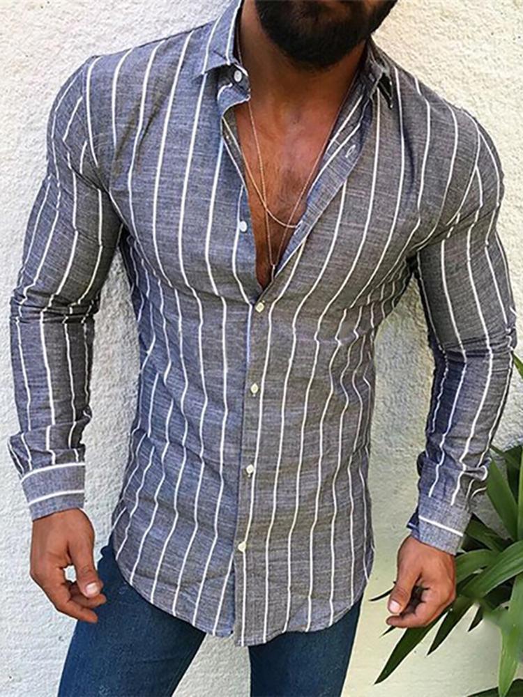 Men's Simple Fashion Pinstripe Slim Fit  Shirt