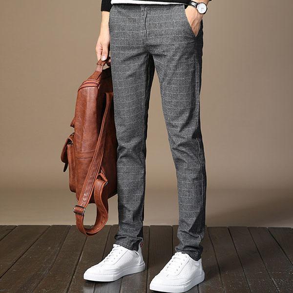 Gentleman Fashion Plaid Slim Pants