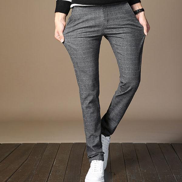 Gentleman Fashion Plaid Slim Pants