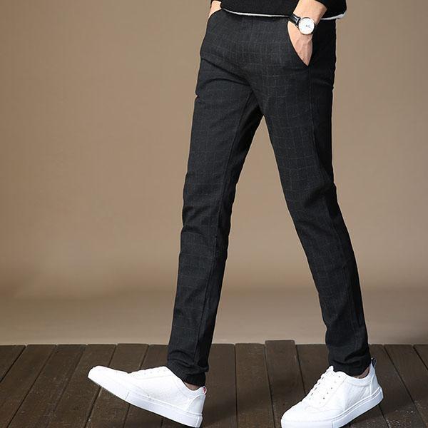 Gentleman Fashion Plaid Slim Pants