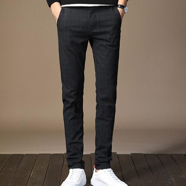 Gentleman Fashion Plaid Slim Pants