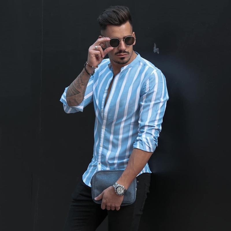 Classic Stripe Slim Fit Stand Collar Shirt