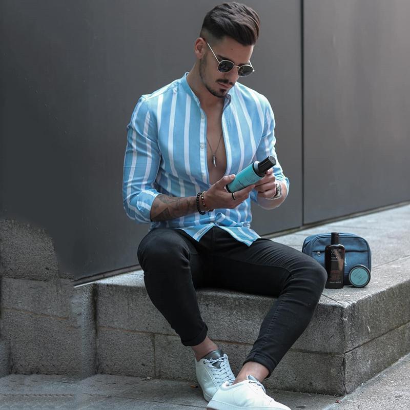 Classic Stripe Slim Fit Stand Collar Shirt