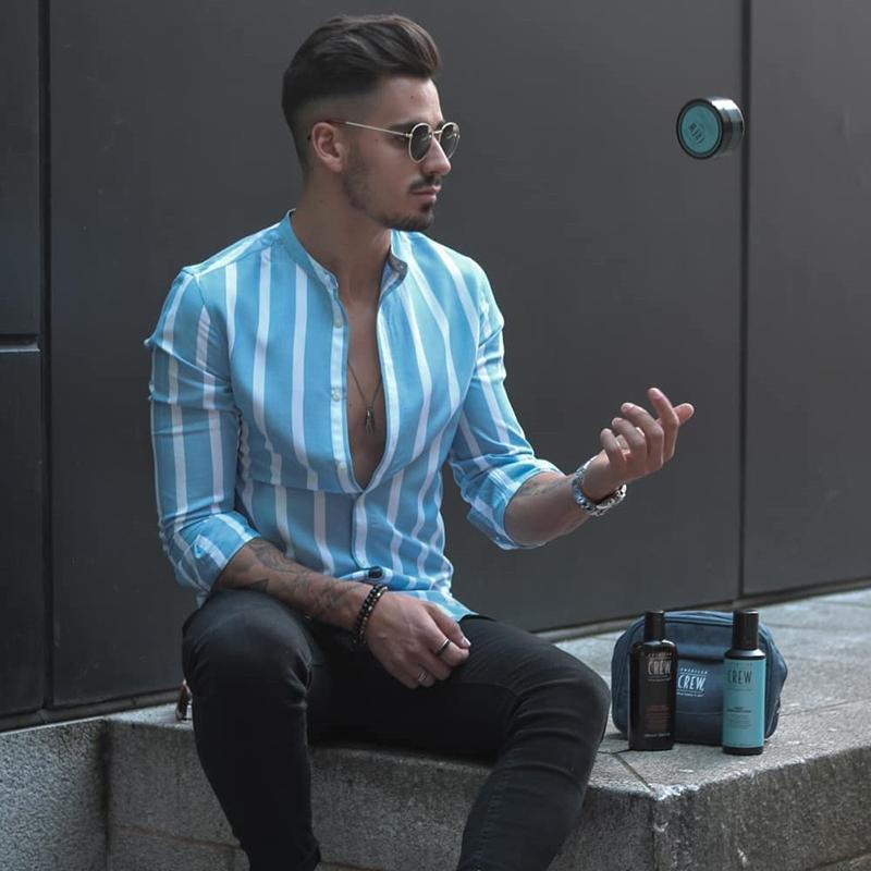 Classic Stripe Slim Fit Stand Collar Shirt