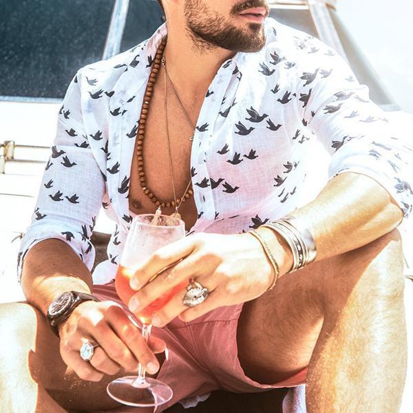 Fashion 3D Printing Stand Collar Flax Shirt