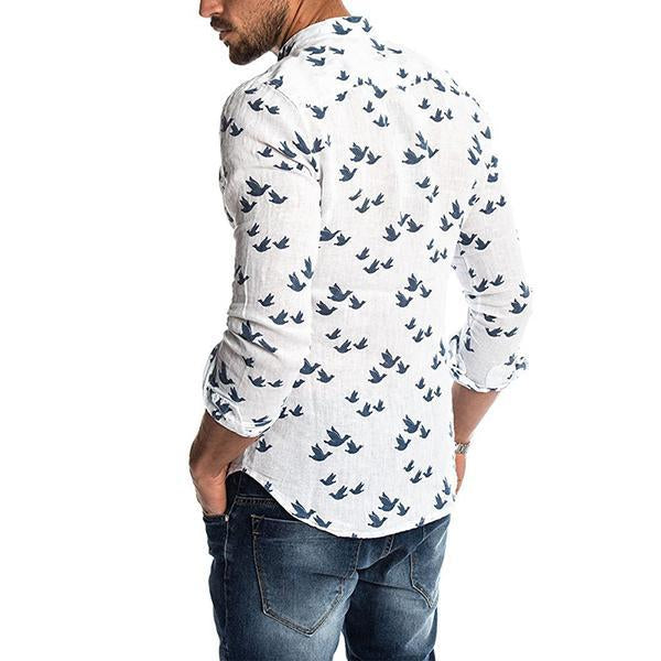 Fashion 3D Printing Stand Collar Flax Shirt